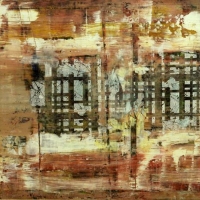 Za plotem - 140 x 180 cm, kombinovaná technika, akryl na plátně  